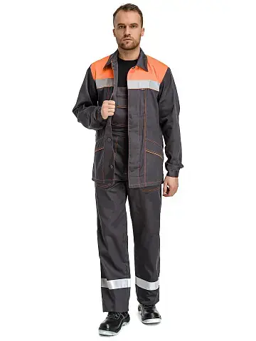 Костюм мужской летний Техноавиа "Билд СОП" с полукомбинезоном серый, оранжевый