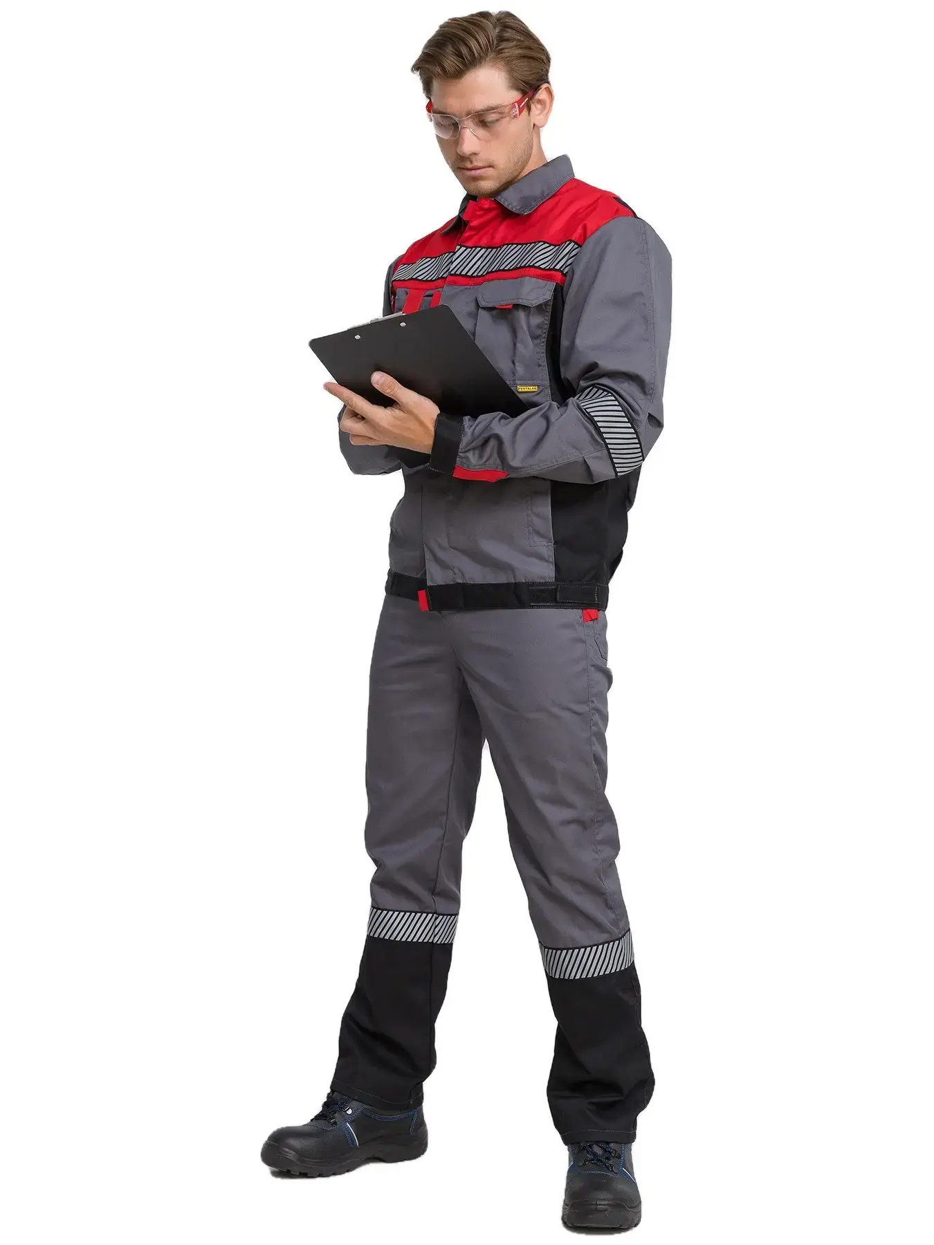 Костюм рабочий мужской летний RONTA KS262 с полукомбинезоном темно-серый, красный, черный