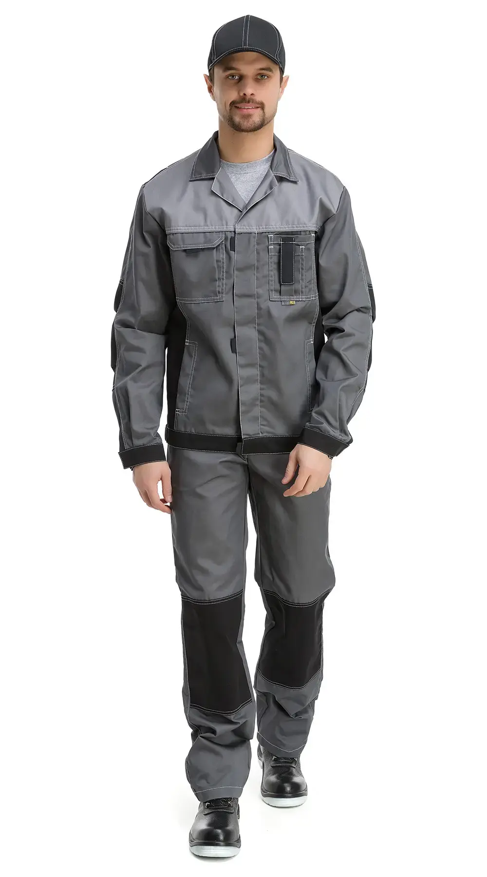 Костюм рабочий мужской летний RONTA KS212 с полукомбинезоном темно-серый, серый, черный
