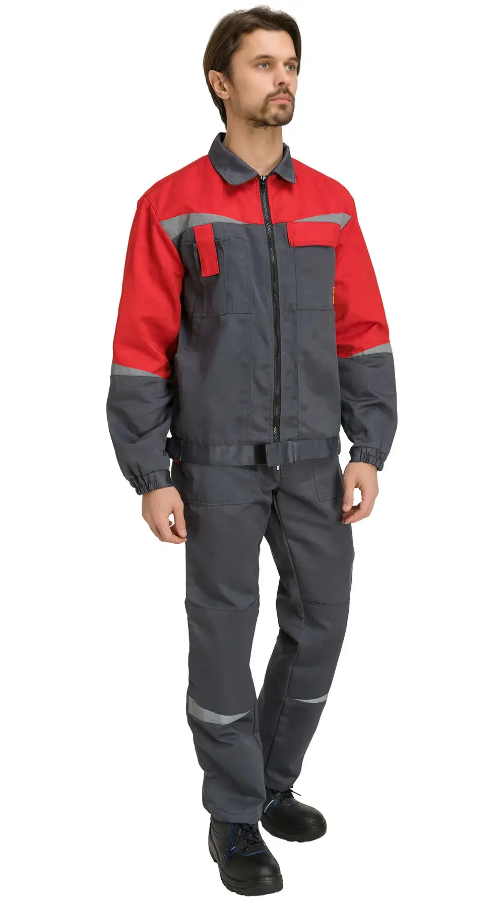 Костюм рабочий мужской летний RONTA KS591 с полукомбинезоном темно-серый, красный Костюм рабочий мужской летний RONTA KS591 с полукомбинезоном темно-серый, красный