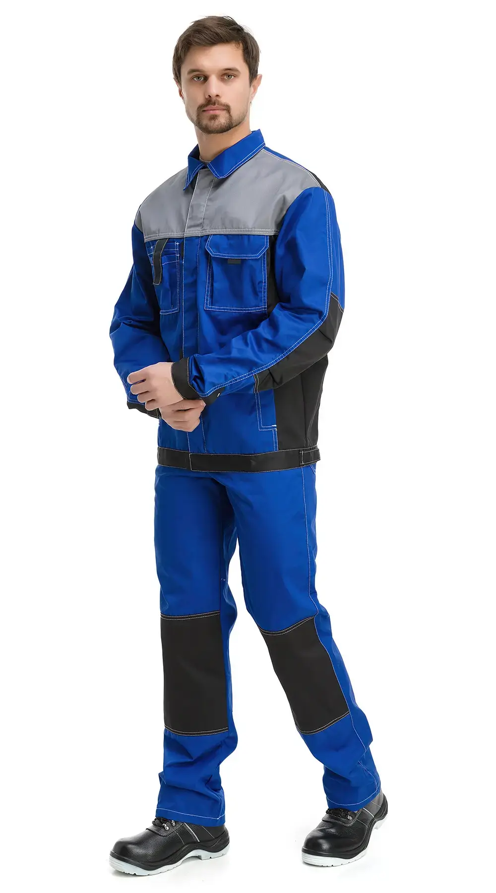 Костюм рабочий мужской летний RONTA KS212 с полукомбинезоном васильковый, серый, черный