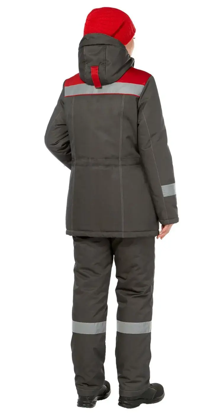 Костюм рабочий женский утепленный зимний Авангард "Тимбер" темно-серый, красный