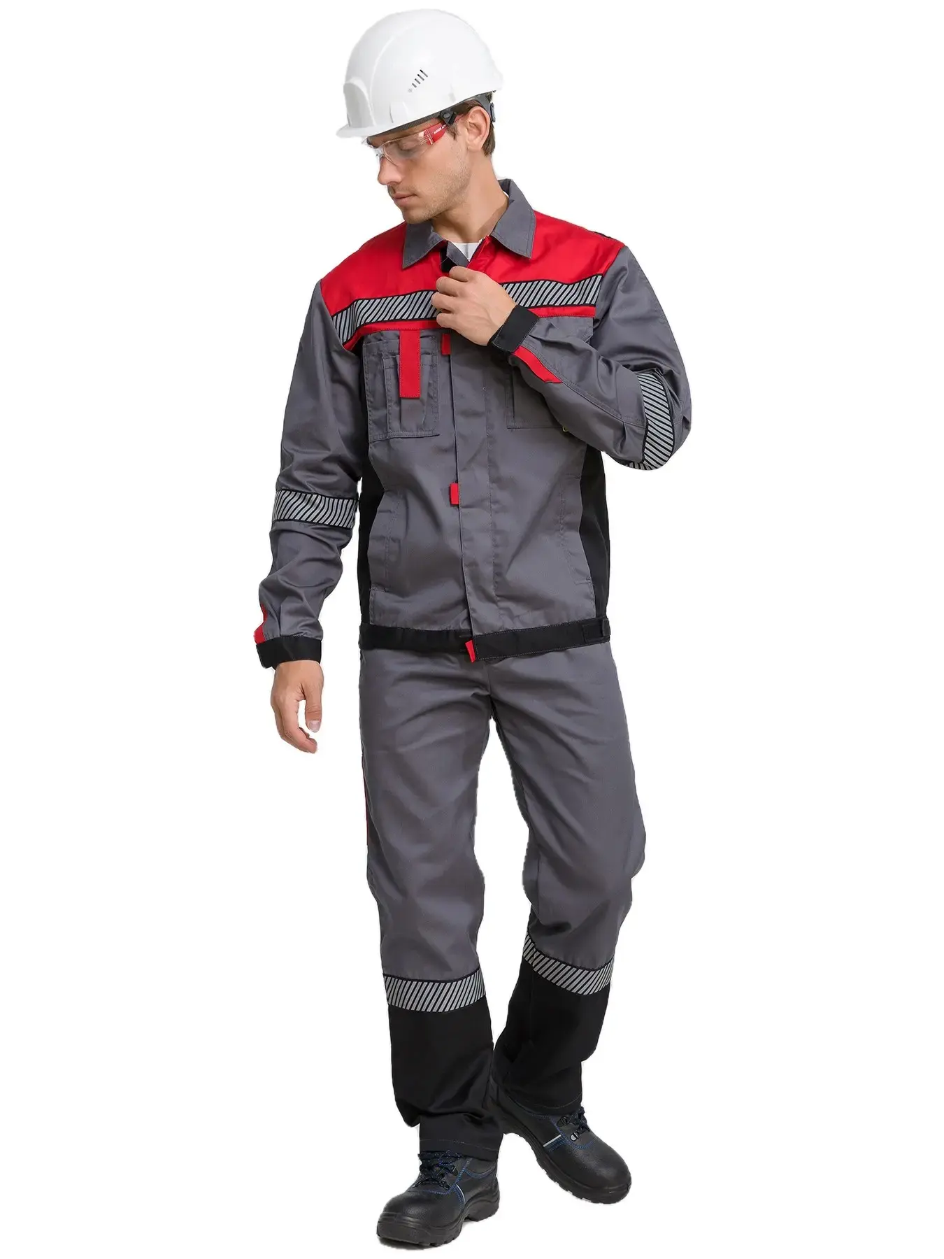 Костюм рабочий мужской летний RONTA KS261 с брюками темно-серый, красный, черный