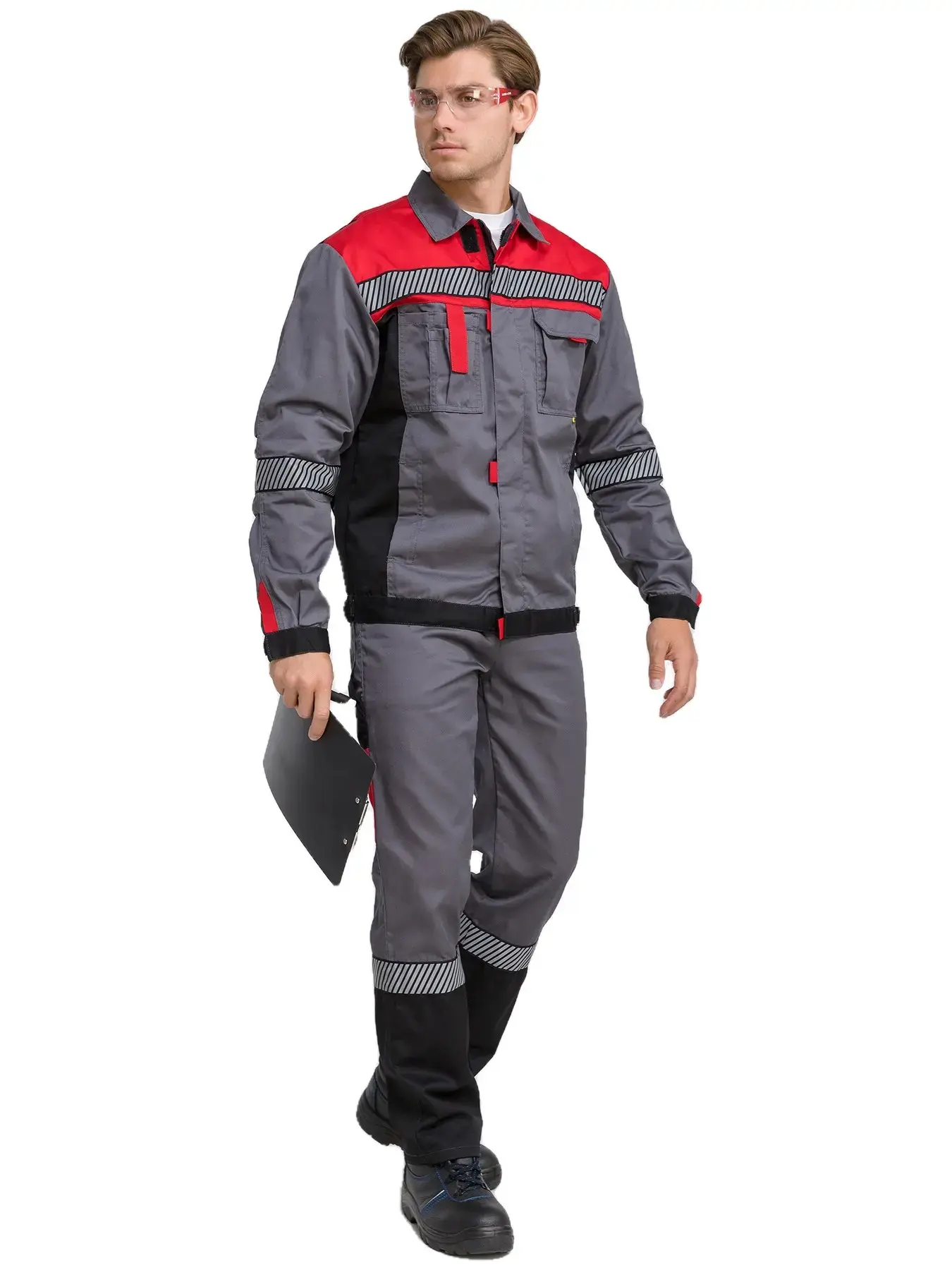 Костюм рабочий мужской летний RONTA KS262 с полукомбинезоном темно-серый, красный, черный