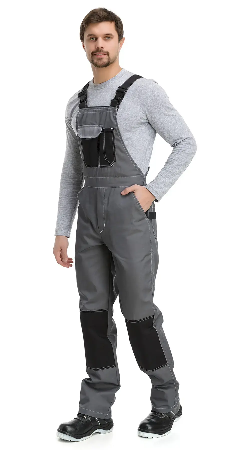 Костюм рабочий мужской летний RONTA KS212 с полукомбинезоном темно-серый, серый, черный