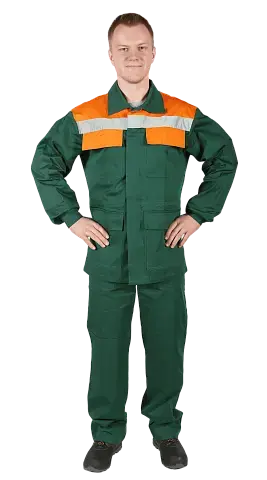 Костюм рабочий мужской летний RONTA KSVOLGA с полукомбинезоном темно-зеленый, оранжевый Костюм рабочий мужской летний RONTA KSVOLGA с полукомбинезоном темно-зеленый, оранжевый