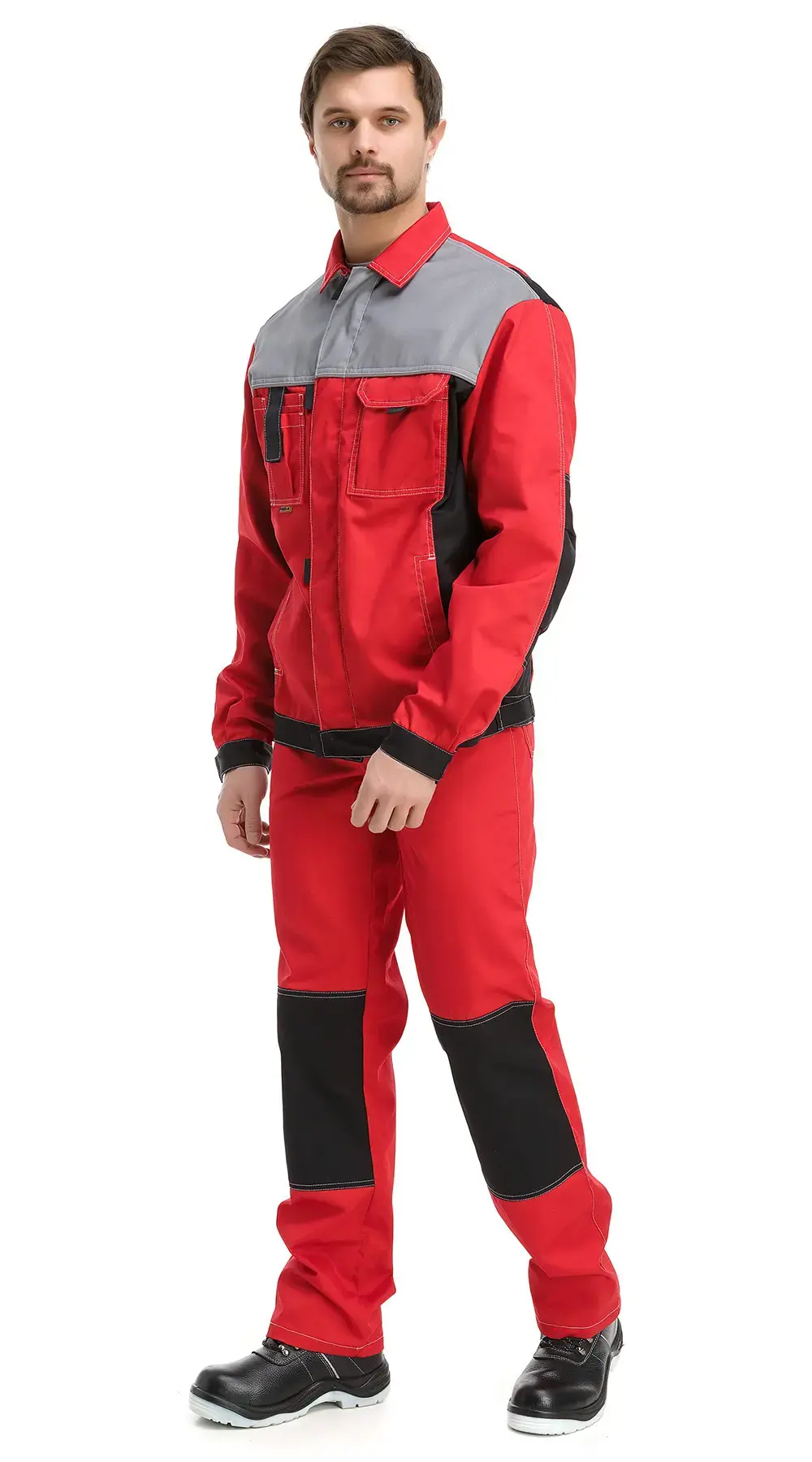 Костюм рабочий мужской летний RONTA KS212 с полукомбинезоном красный, серый, черный Костюм рабочий мужской летний RONTA KS212 с полукомбинезоном красный, серый, черный