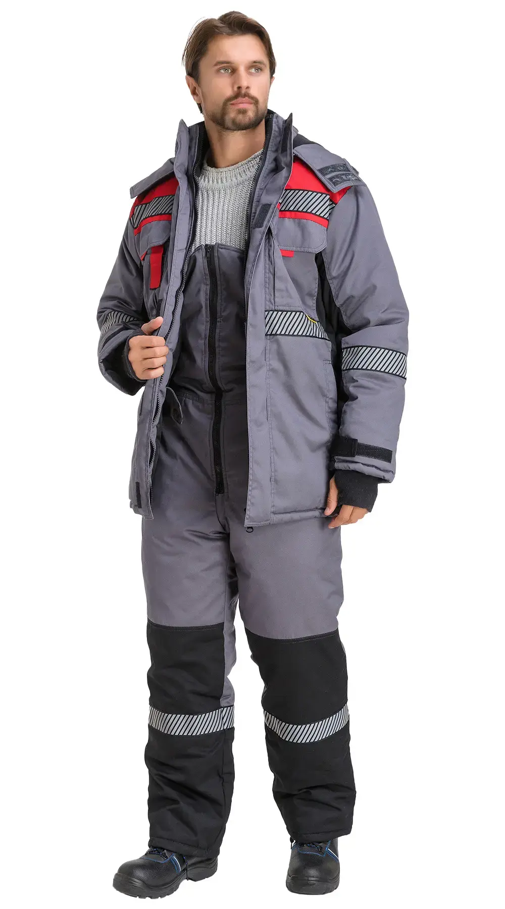 Куртка рабочая мужская зимняя утепленная RONTA KR581 с СОП темно-серая, красная, черная