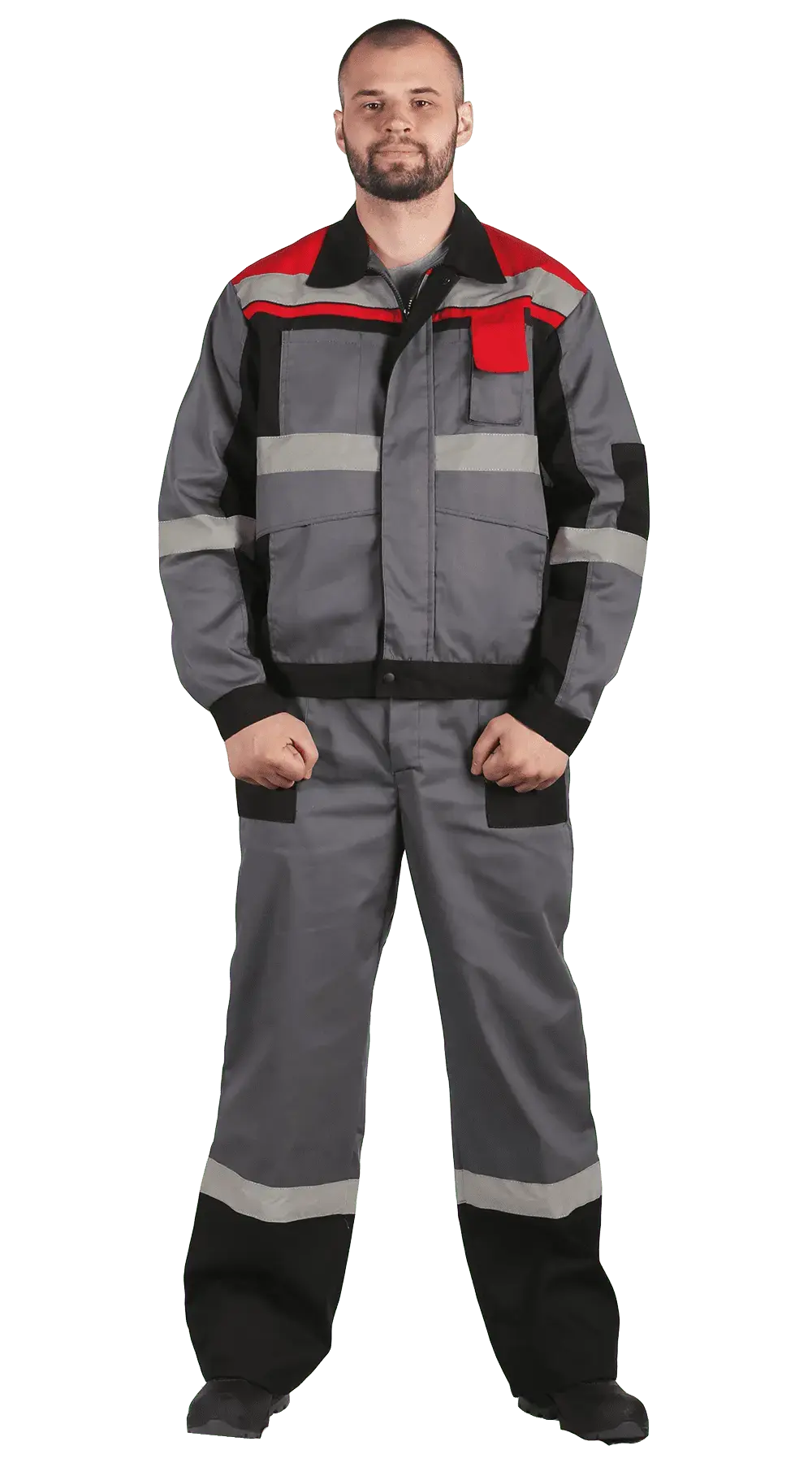 Костюм рабочий мужской летний RONTA KSVIVAT с брюками светло-серый, черный, красный