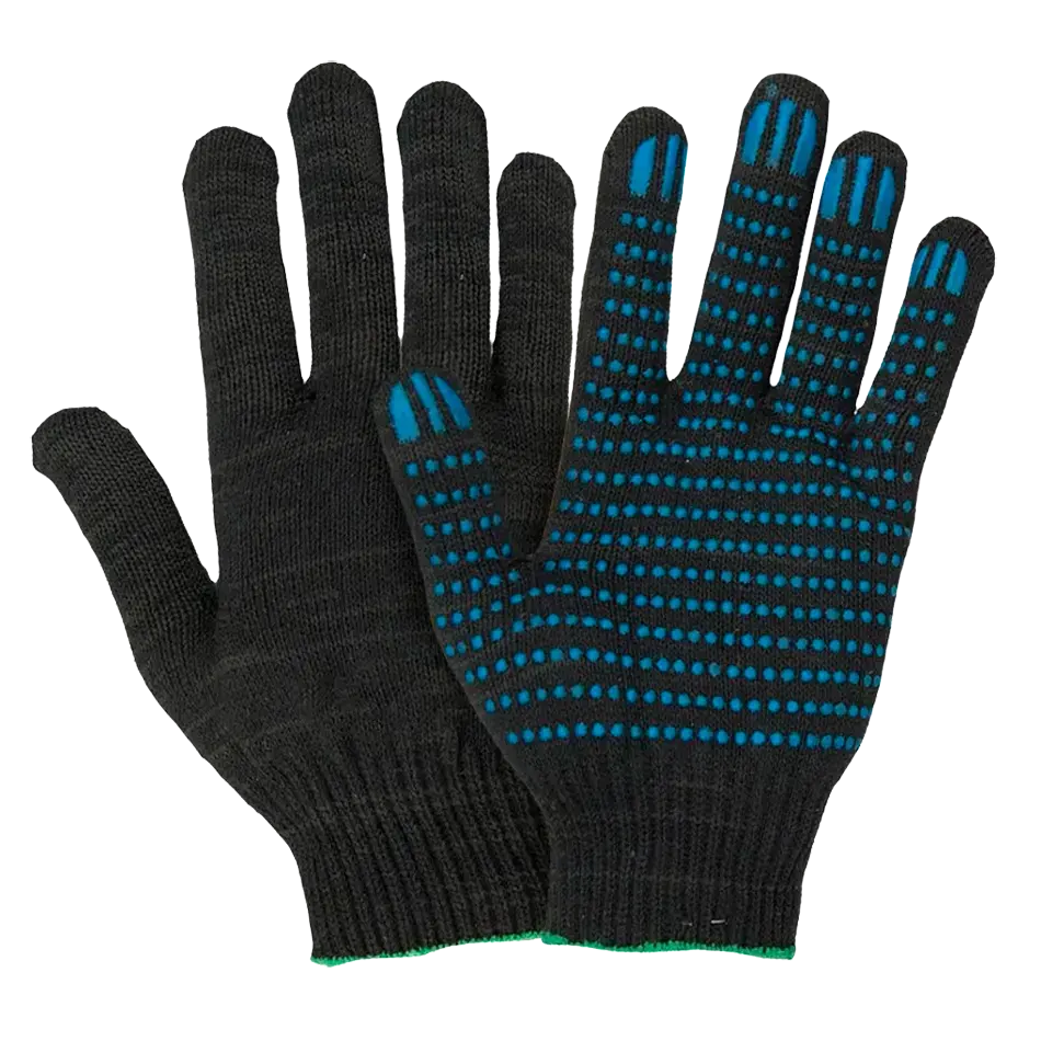 Перчатки трикотажные 6-ти нитка черные с ПВХ (точка)