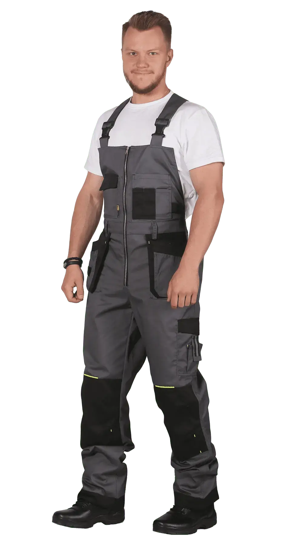 Костюм рабочий мужской летний RONTA KS813 с полукомбинезоном темно-серый, черный, лаймовый