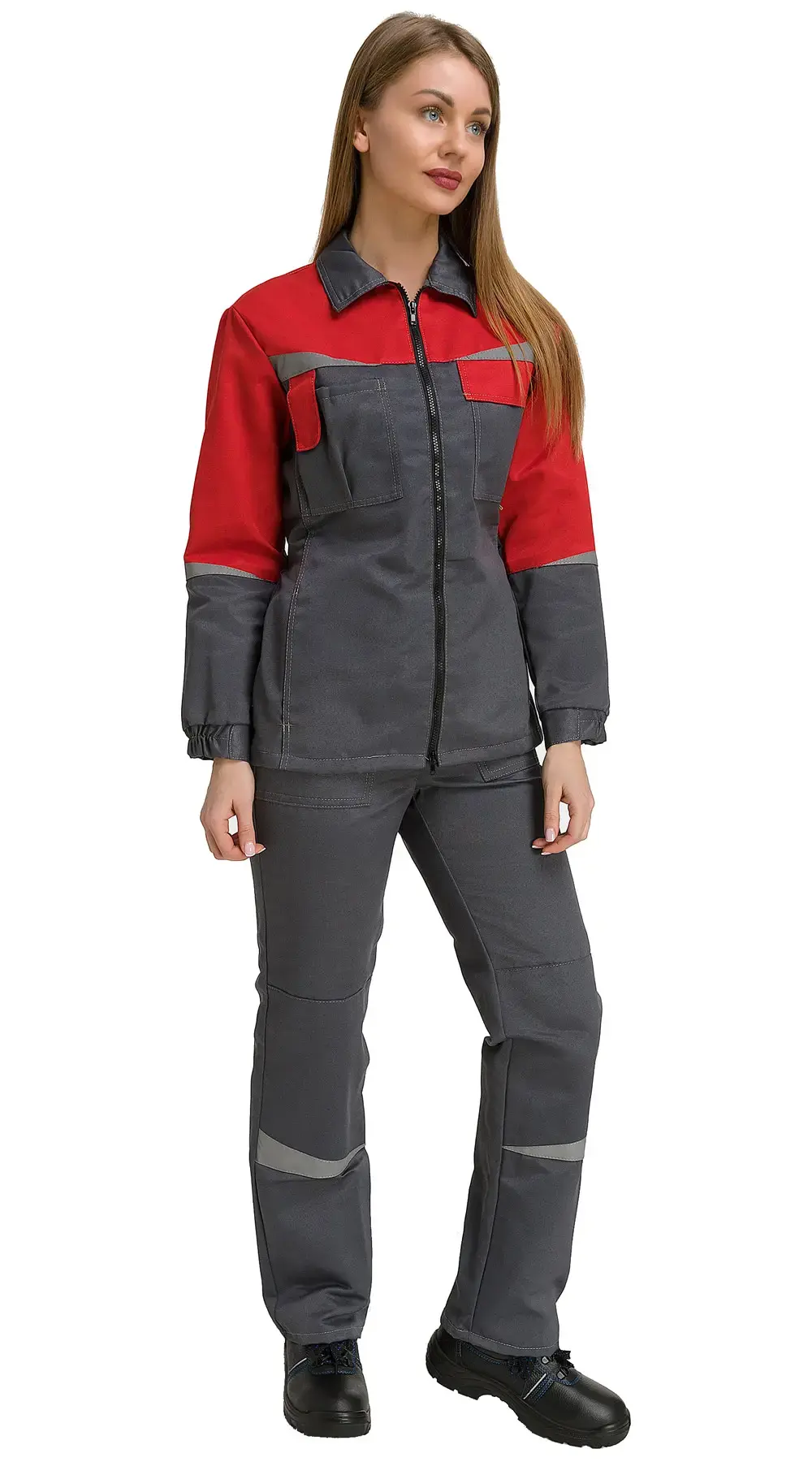 Костюм рабочий женский летний RONTA KS625 с брюками темно-серый, красный