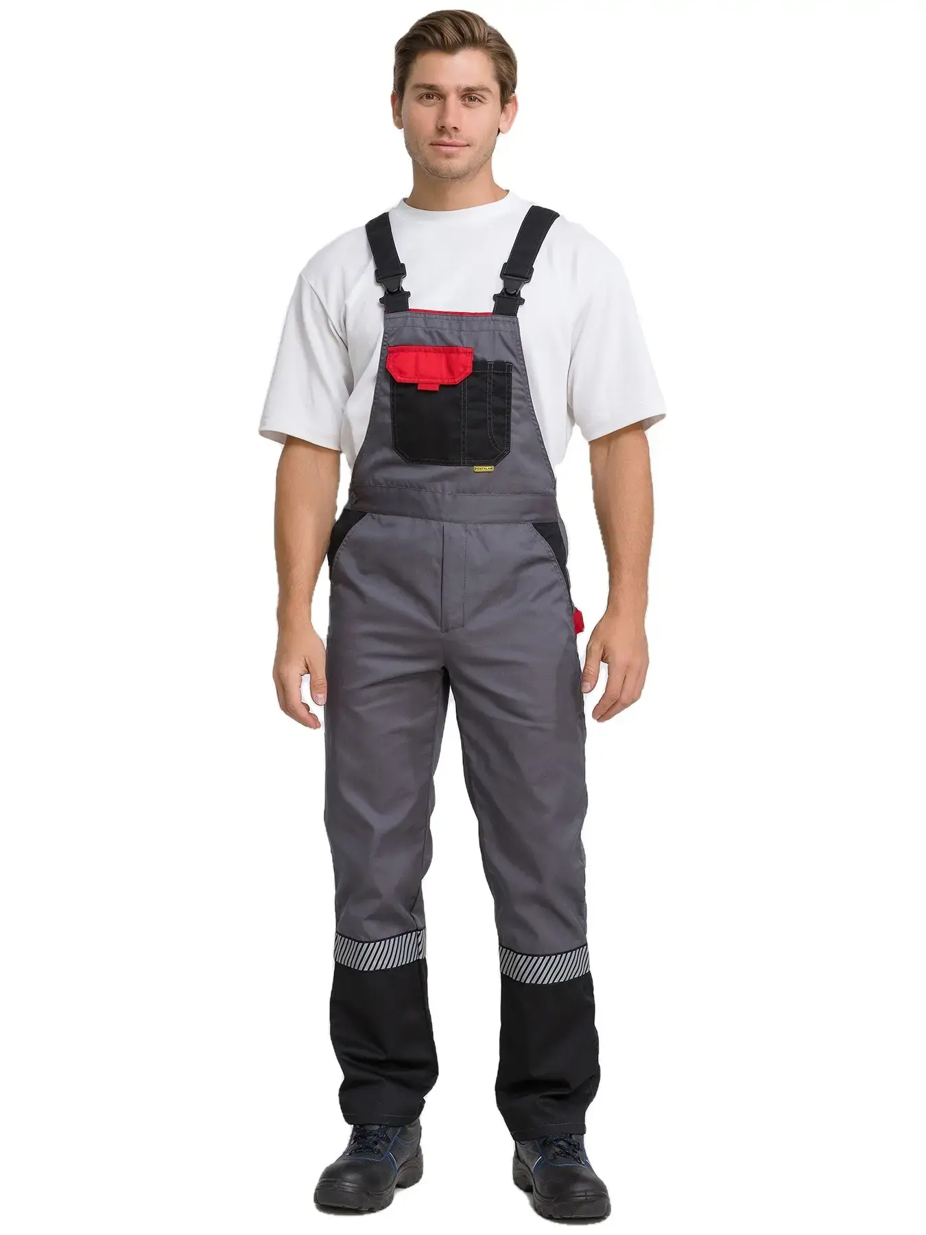 Костюм рабочий мужской летний RONTA KS262 с полукомбинезоном темно-серый, красный, черный