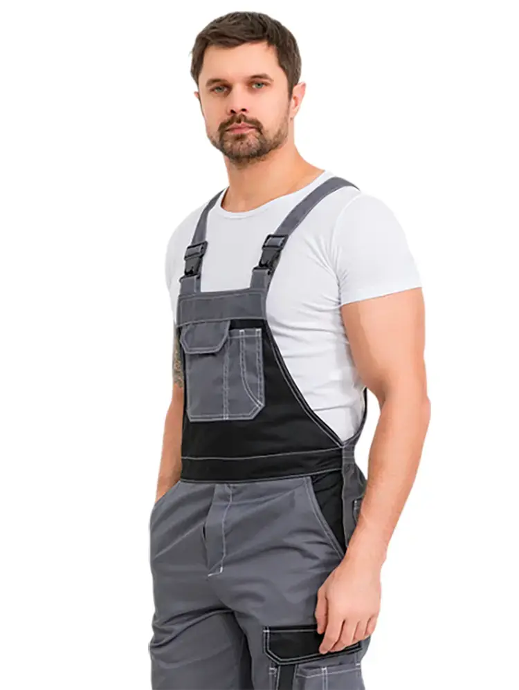 Полукомбинезон рабочий мужской летний RONTA PL207 темно-серый, черный