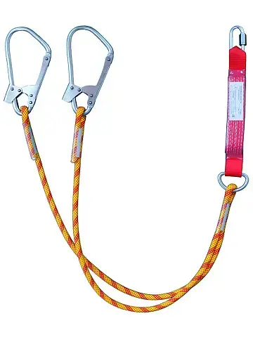 Двойной строп из каната с амортизатором,с 2-мя большими монтажными и 1-им соединительным карабином