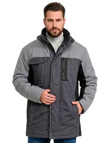 Куртка рабочая мужская зимняя утепленная RONTA KR615 MEMBRANE темно-серая, черная, светло-серая