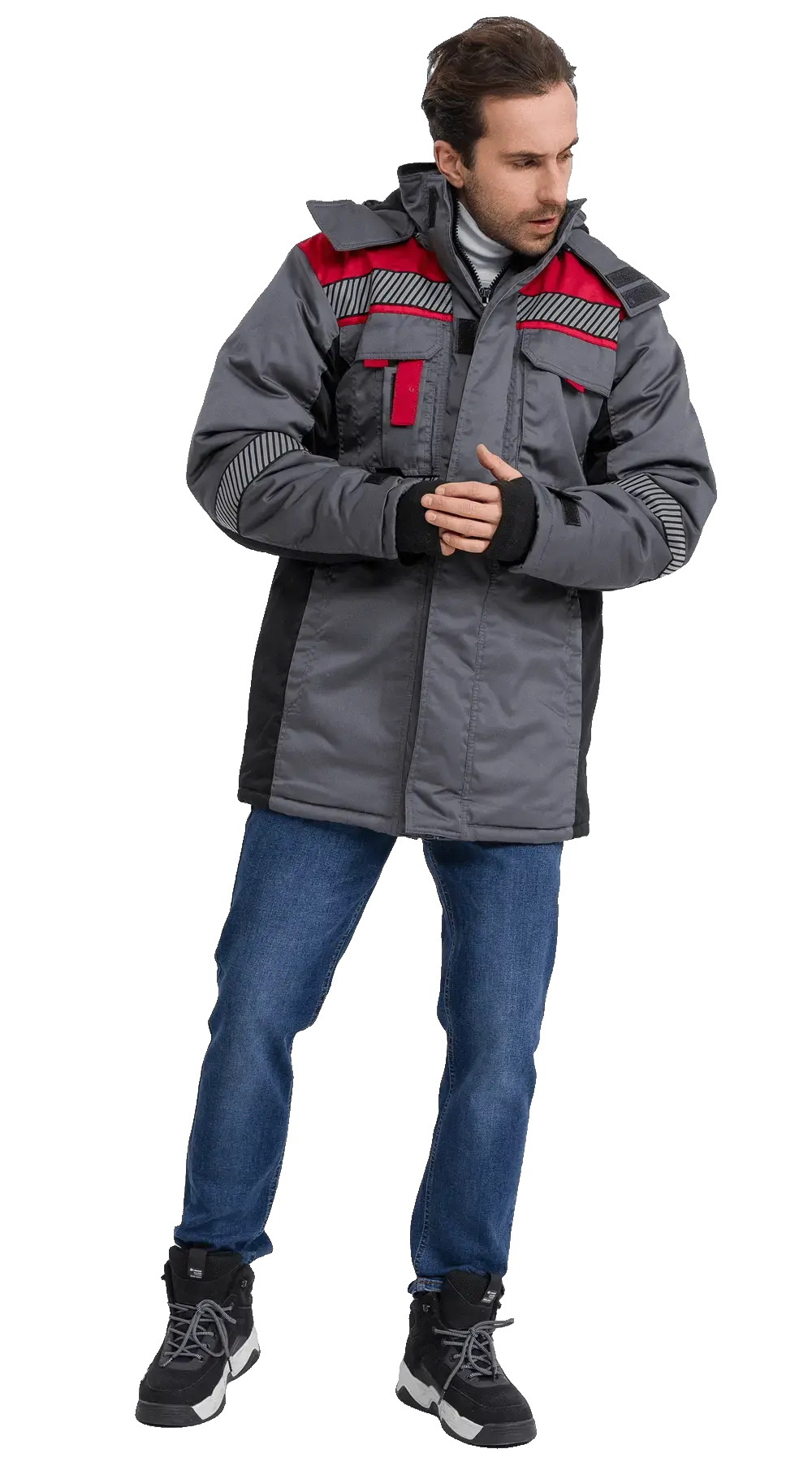Куртка рабочая мужская зимняя утепленная RONTA KR585 с СОП темно-серая, черная, красная