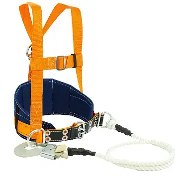 Пояс предохранительный строительный с наплечными лямками, уширенным кушаком,строп канат