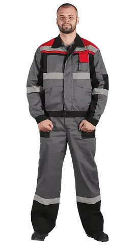 Костюм рабочий мужской летний RONTA KSVIVAT с брюками светло-серый, черный, красный