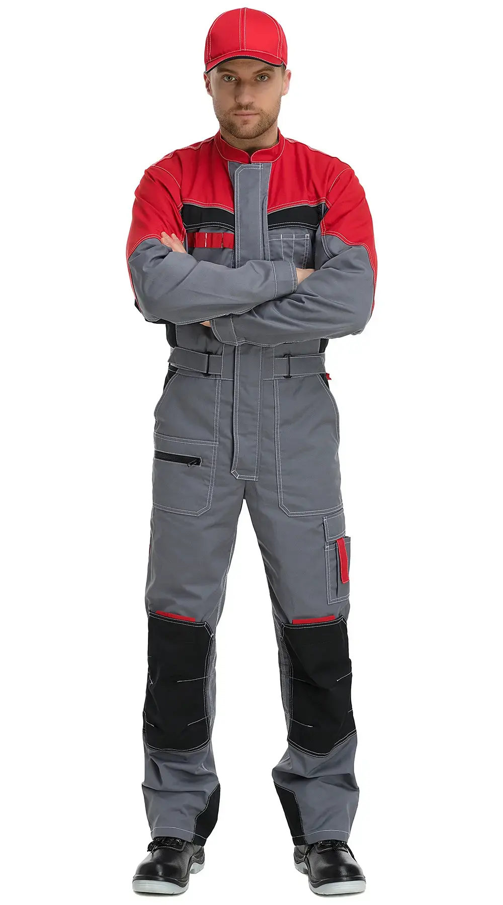 Комбинезон мужской летний Техноавиа "Реал" светло-серый, темно-серый, красный