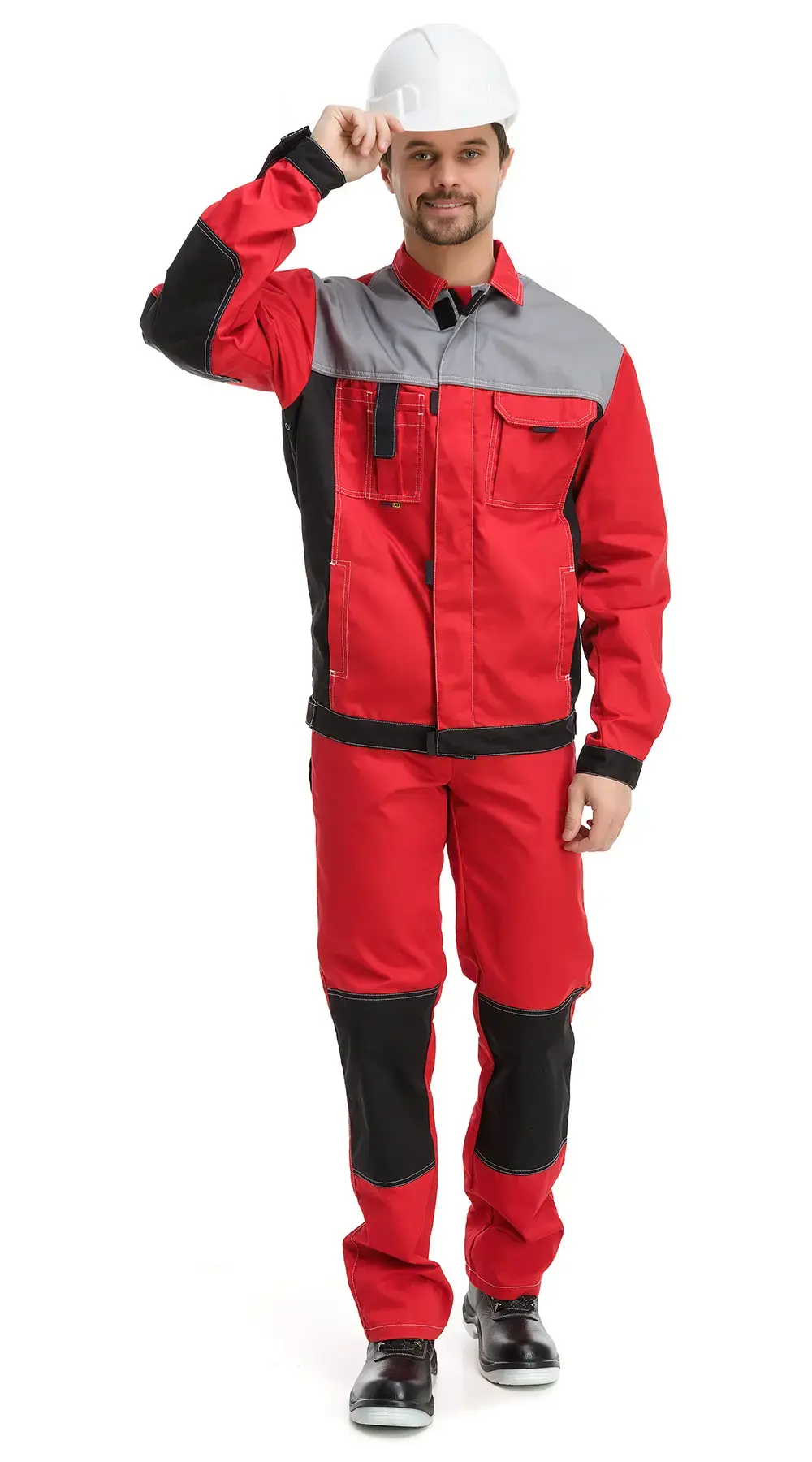 Костюм рабочий мужской летний RONTA KS212 с полукомбинезоном красный, серый, черный Костюм рабочий мужской летний RONTA KS212 с полукомбинезоном красный, серый, черный