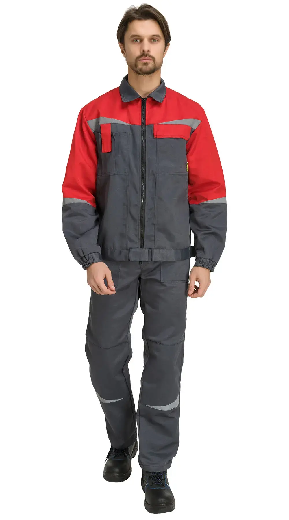 Костюм рабочий мужской летний RONTA KS591 с полукомбинезоном темно-серый, красный Костюм рабочий мужской летний RONTA KS591 с полукомбинезоном темно-серый, красный