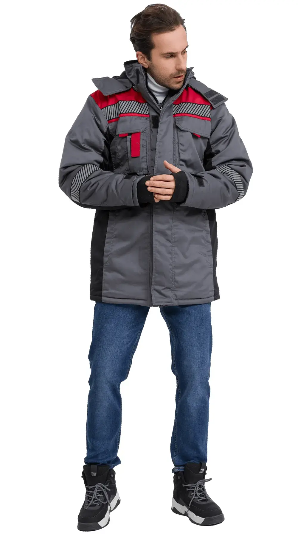 Куртка рабочая мужская зимняя утепленная RONTA KR585 с СОП темно-серая, черная, красная