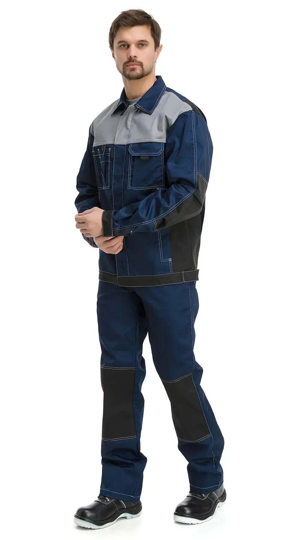 Костюм рабочий мужской летний RONTA KS212 с полукомбинезоном темно-синий, серый, черный