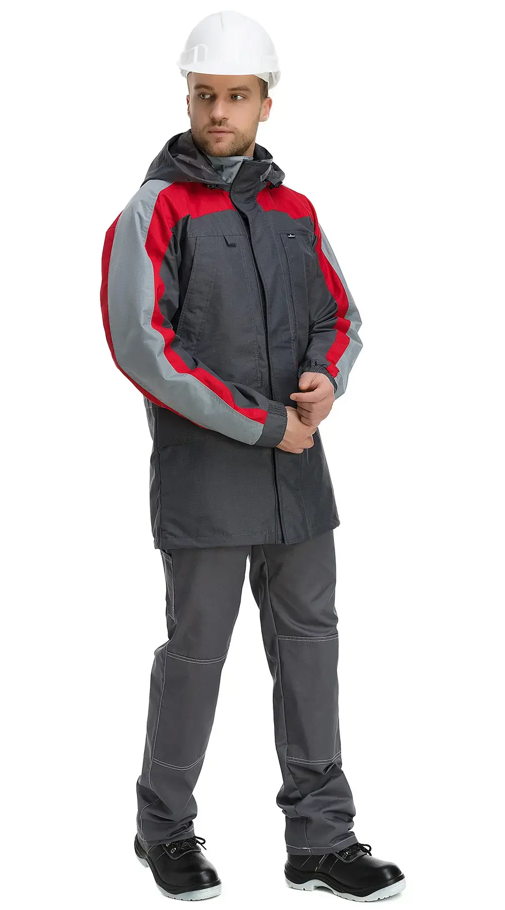 Куртка-ветровка рабочая мужская летняя Техноавиа "Реал" темно-серая, светло-серая, красная