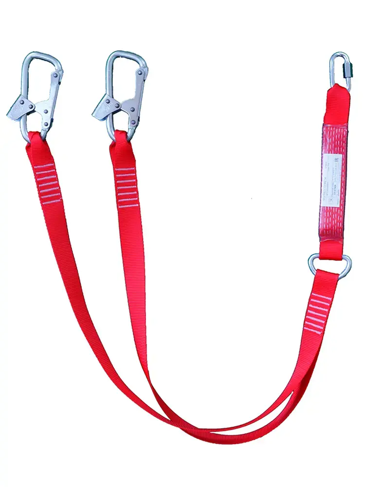 Двойной строп из ленты с амортизатором, с 2-мя монтажными и соединительным карабином