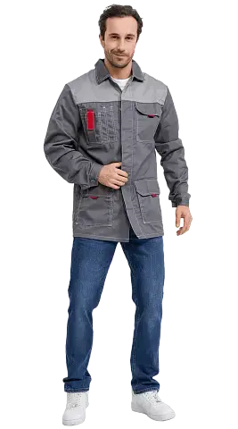 Куртка рабочая мужская летняя RONTA KR3090 темно-серый, светло-серый, красный