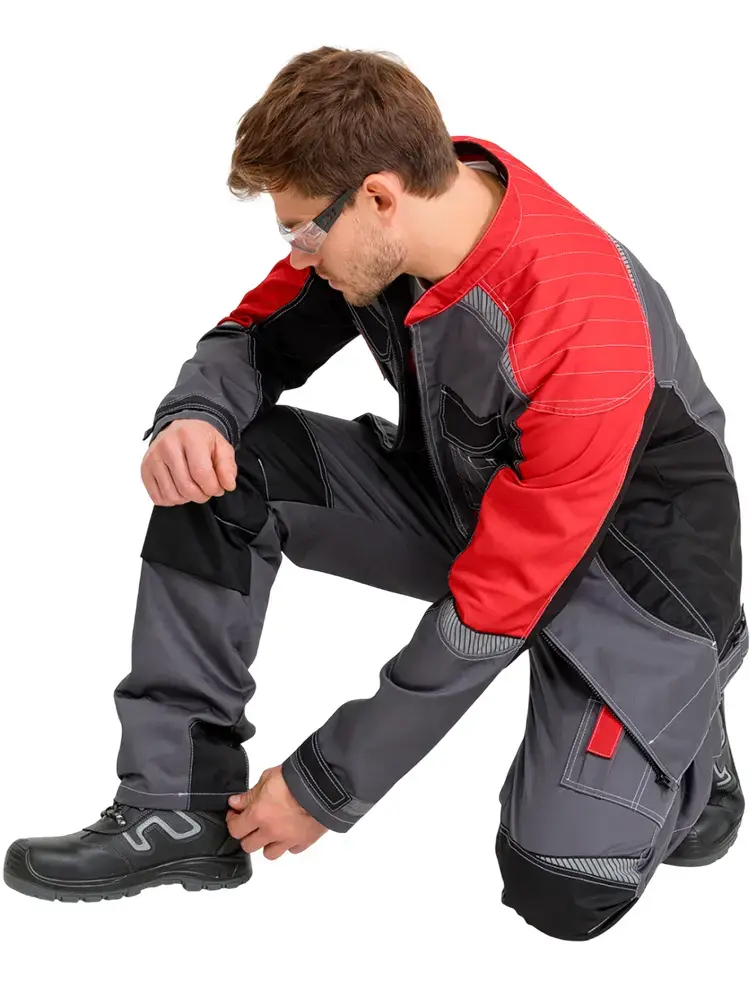 Полукомбинезон рабочий мужской летний RONTA PL207 темно-cерый, черный, красный