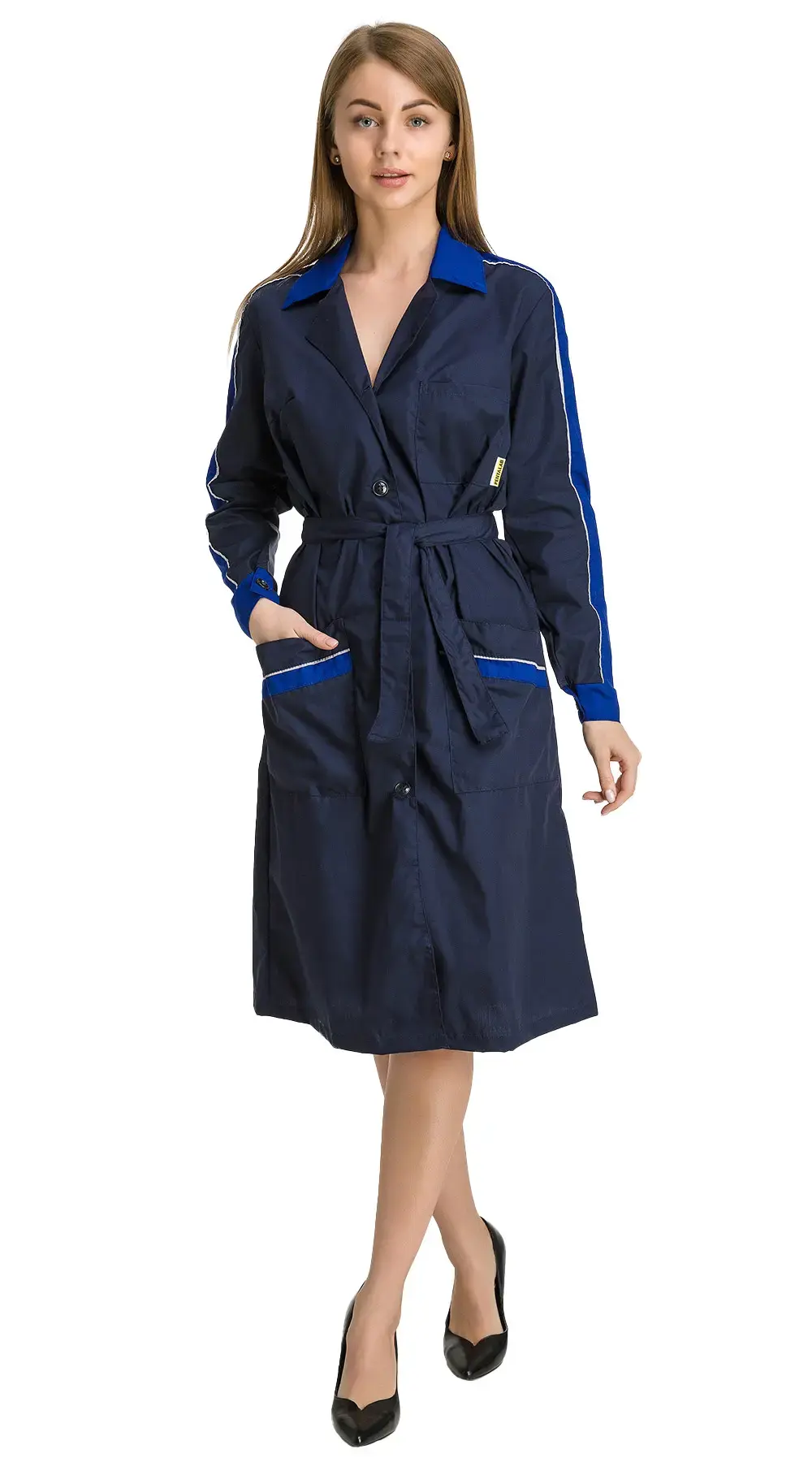 Халат рабочий женский летний RONTA HL509 темно-синий, васильковый