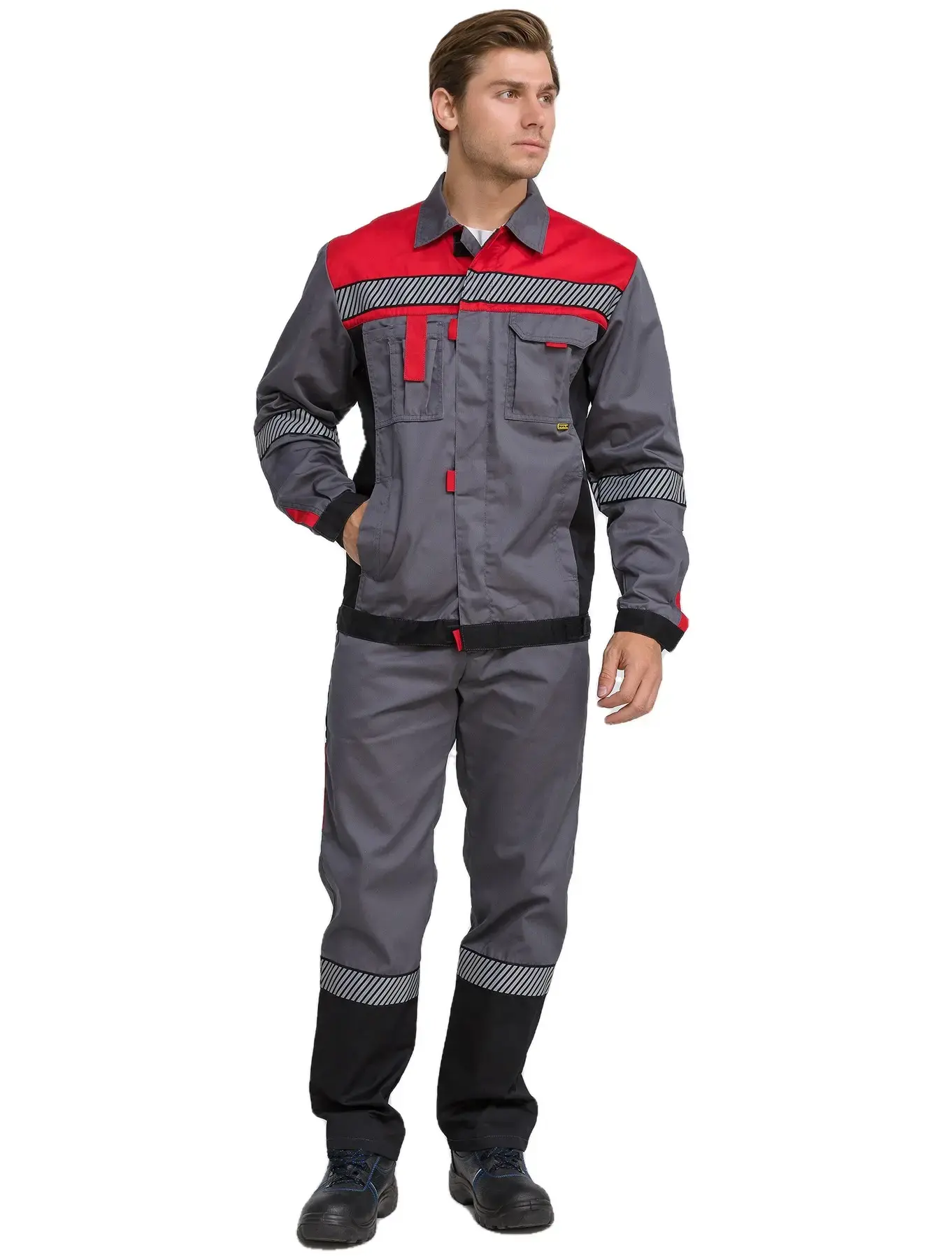 Костюм рабочий мужской летний RONTA KS261 с брюками темно-серый, красный, черный