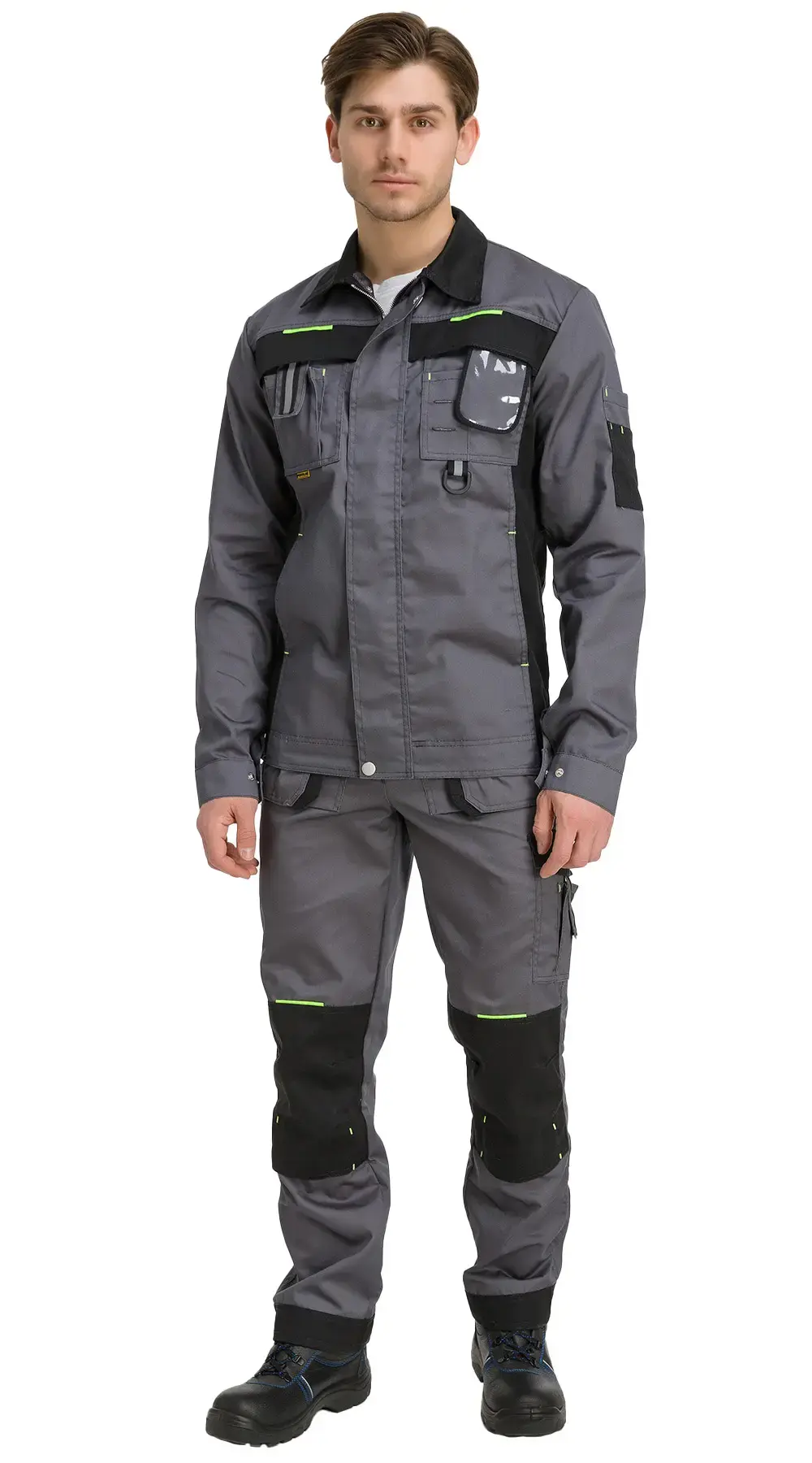 Костюм рабочий мужской летний RONTA KS810 с полукомбинезоном темно-серый, черный, лаймовый