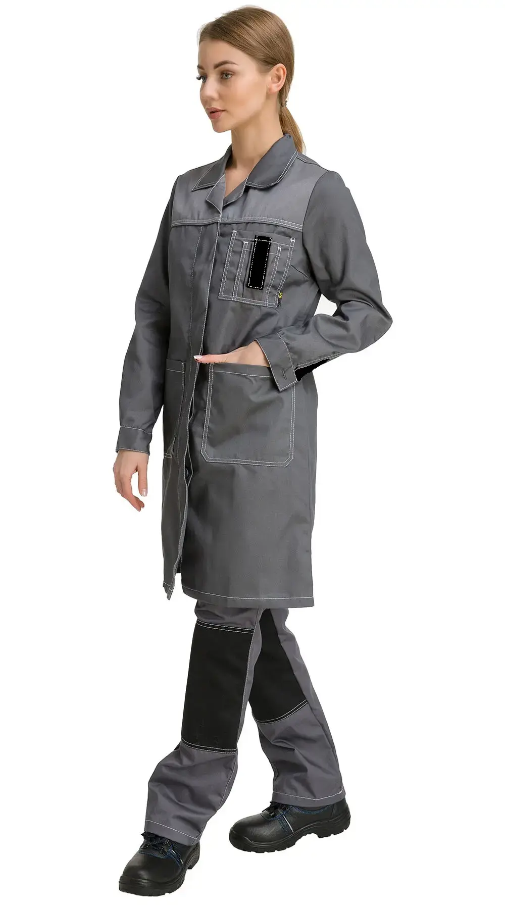 Халат рабочий женский летний RONTA HL101 темно-серый, светло-серый