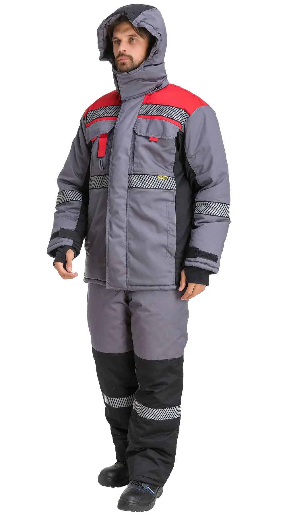Костюм рабочий мужской утепленный зимний RONTA KS581 с СОП темно-серый, красный, черный