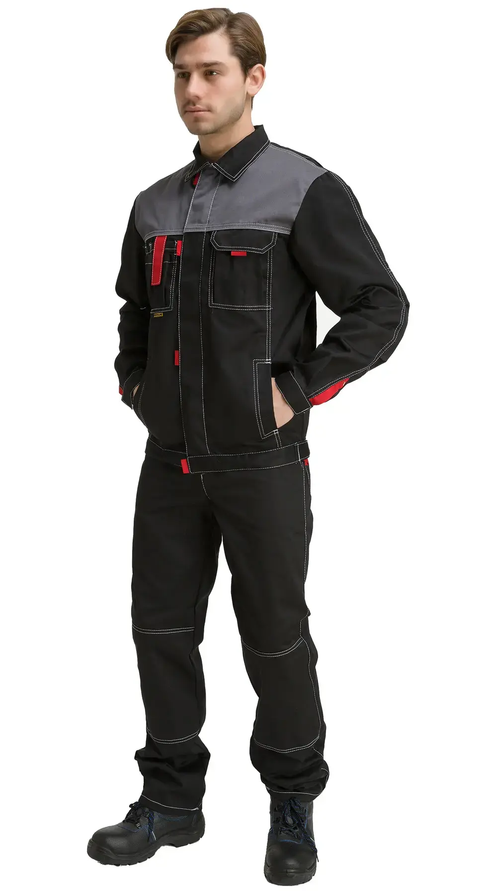 Костюм рабочий мужской летний RONTA KS212 с полукомбинезоном черный, темно-серый