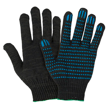 Перчатки трикотажные 6-ти нитка черные с ПВХ (точка)