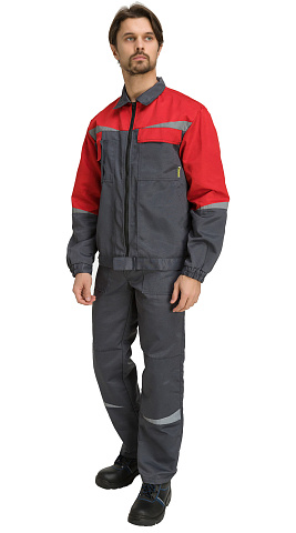 Костюм рабочий мужской летний RONTA KS591 с полукомбинезоном темно-серый, красный