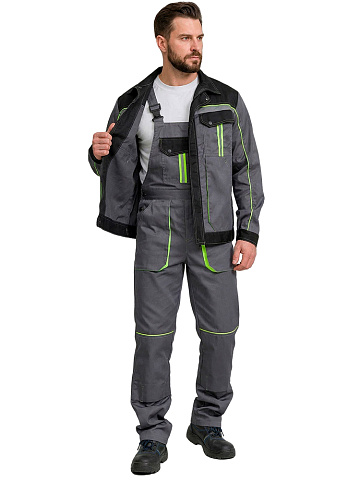 Костюм рабочий мужской летний RONTA KS818 с полукомбинезоном темно-серый, черный, лаймовый