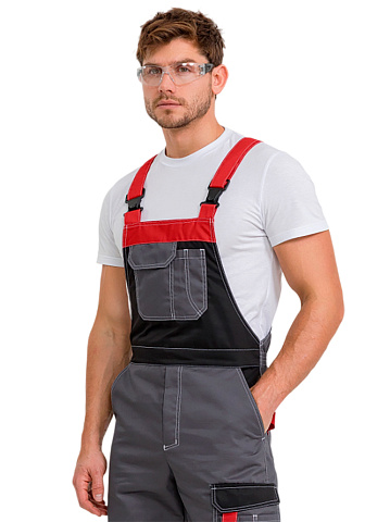 Полукомбинезон рабочий мужской летний RONTA PL207 темно-cерый, черный, красный