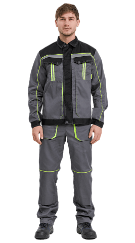 Костюм рабочий мужской летний RONTA KS818 с полукомбинезоном темно-серый, черный, лаймовый