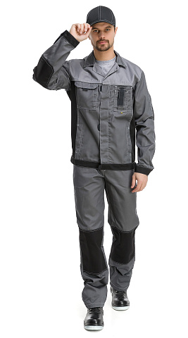 Костюм рабочий мужской летний RONTA KS212 с полукомбинезоном темно-серый, серый, черный