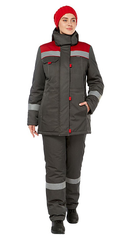 Костюм рабочий женский утепленный зимний Авангард "Тимбер" темно-серый, красный