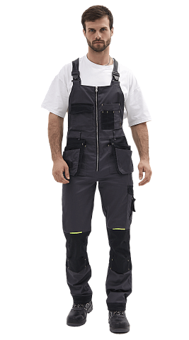 Полукомбинезон рабочий мужской летний RONTA PL813 темно-серый, черный, лаймовый