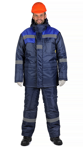 Костюм рабочий мужской утепленный зимний RONTA KS912 с полукомбинезоном (темно-синий/васильковый)