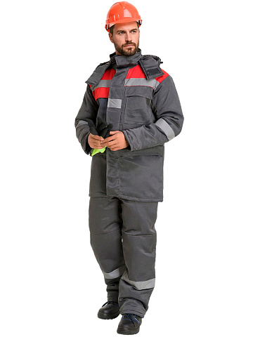 Костюм рабочий мужской утепленный зимний RONTA KS242 с полукомбинезоном темно-серый, красный