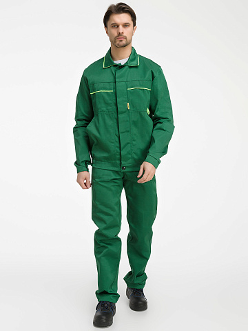 Костюм рабочий мужской летний RONTA KS622 с полукомбинезоном темно-зеленый, лаймовый