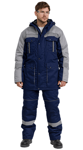 Костюм рабочий мужской утепленный зимний RONTA KS580 с полукомбинезом утепленный т.синий, св.серый